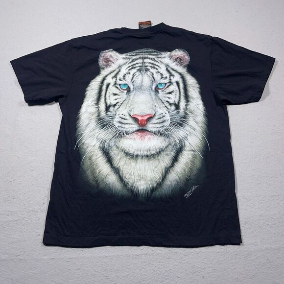 Rock‎ Chan Shirt XL White Tiger Big Face Nature Wild Double Side Mega Print - Picture 8 of 9